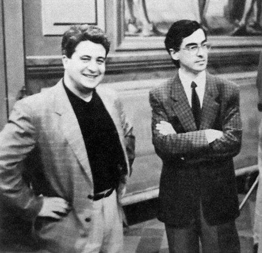 David Balsells y Josep Miquel Garcia, Delegado de Artes Plásticas, en la presentación de Balsells como nuevo director de la Primavera Fotogràfica, en el Palau Moja, 1988